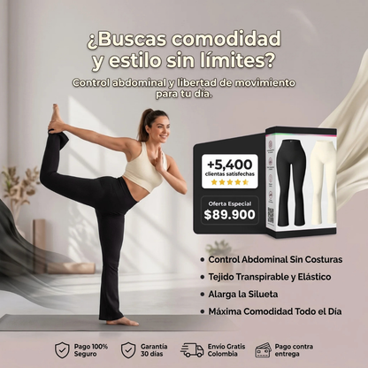 PANTALONES DE ENTRENAMIENTO TALLE ALTO CON CONTROL DE ABDOMEN Y BOTA CAMPANA