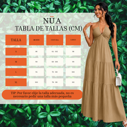 VESTIDO LARGO ESTILO HALTER CUELLO EN V PARA VERANO