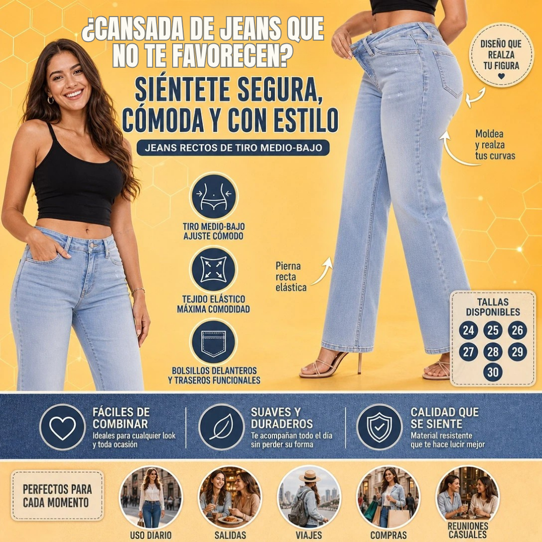 JEANS BOTA RECTA CINTURA MEDIA CON EFECTO LEVANTA COLA