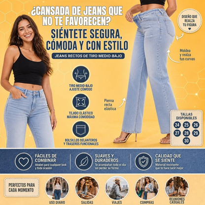 JEANS BOTA RECTA CINTURA MEDIA CON EFECTO LEVANTA COLA