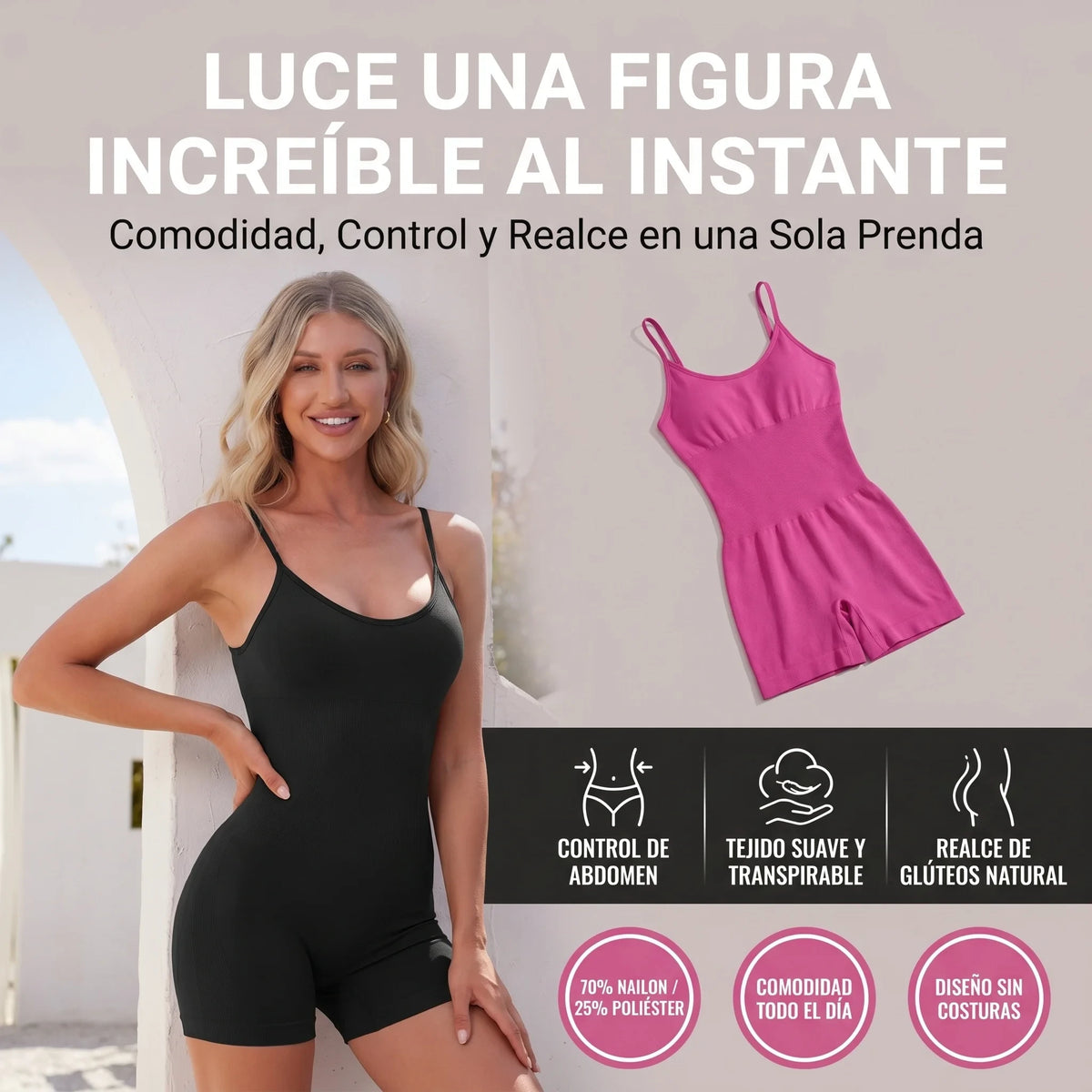 ENTERIZO CON SUJETADOR ACOLCHADO, TIRANTES FINOS Y CONTROL DE ABDOMEN