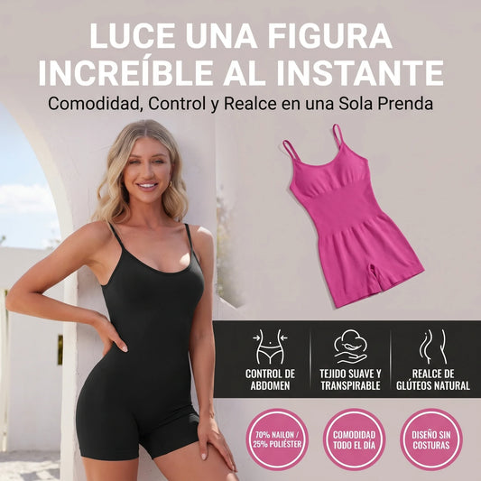 ENTERIZO CON SUJETADOR ACOLCHADO, TIRANTES FINOS Y CONTROL DE ABDOMEN