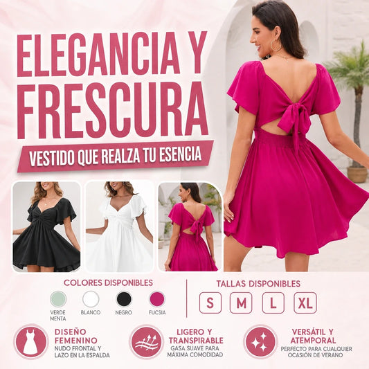VESTIDO CORTO EN TEJIDO LIGERO CON NUDO FRONTAL FRESCURA Y ESTILO