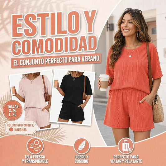 CONJUNTO DE DOS PIEZAS CAMISETA Y SHORT HOLGADOS PARA VERANO