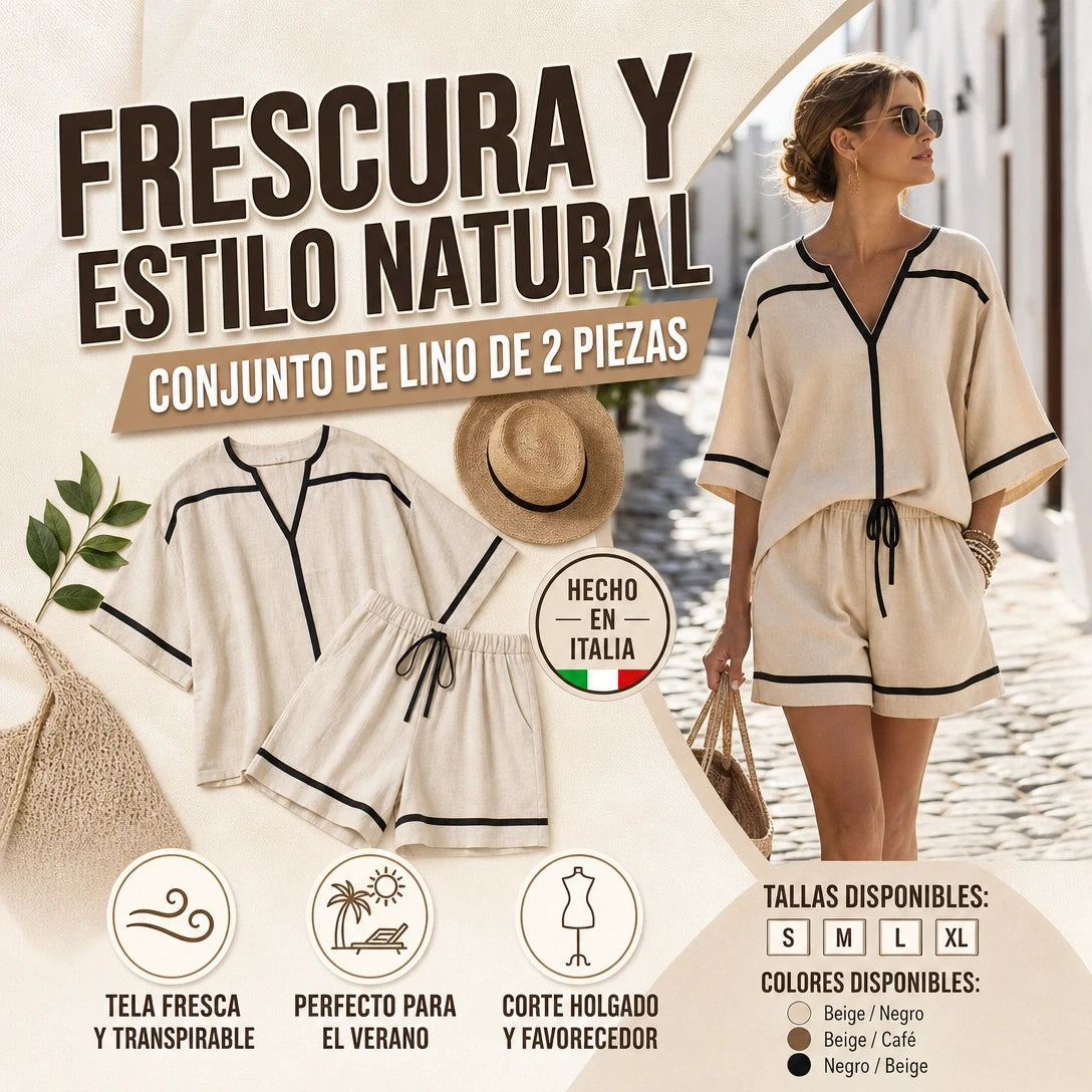 CONJUNTO DE 2 PIEZAS EN LINO ESTILO CASUAL FRESCURA CHIC